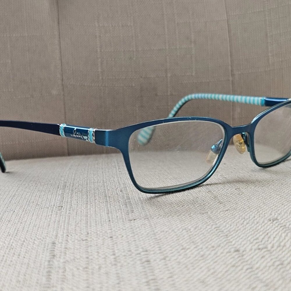 Lilly Pulitzer Teal Frame Glasses with Mint-White Striped Temples - Picture 2 of 13